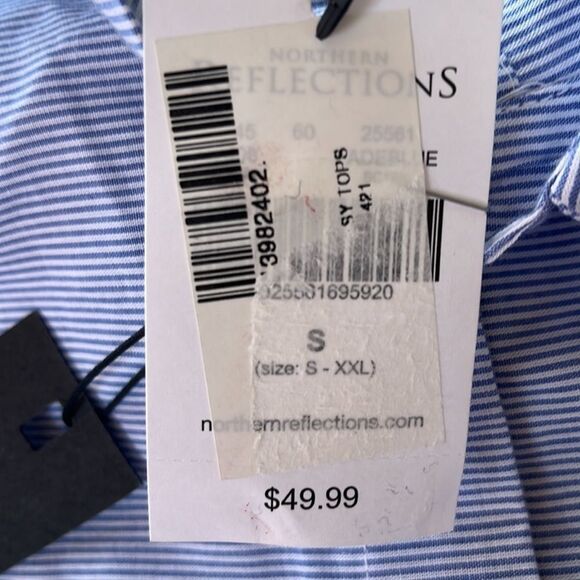 AMANDA Green Women’s Blue And White Striped Long Sleeve Button Up Top Size Small - Picture 11 of 16